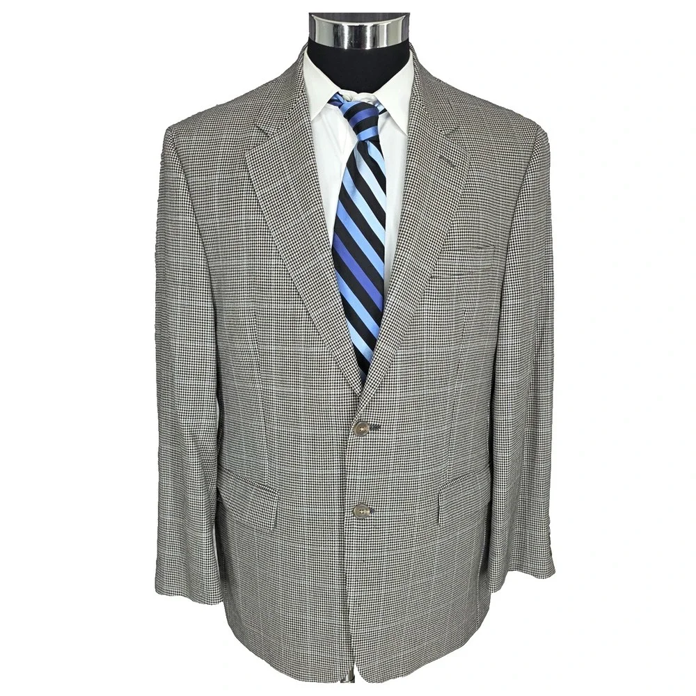 Lauren Ralph Lauren Blazer Mens 42R Gray Sports Coat 2 Buttons Wool‎ Houndstooth